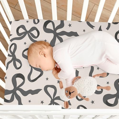 KICPOAY Coquette Black Bows Crib Sheets Playard Sheets for Baby Toddler
