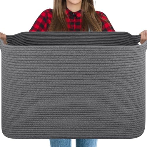 118L Extra Large Woven Blanket Basket with Handles - Grey