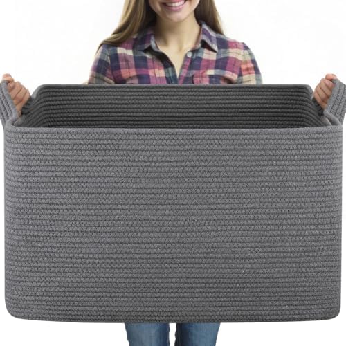 95L Extra Large Woven Storage Basket Grey