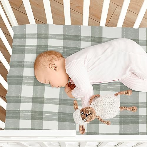 Caikeny Fitted Crib Sheet Sage Green Plaid