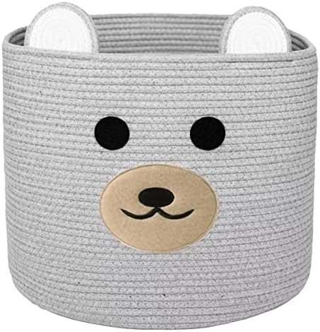 Bear Laundry Baskets Woven Storage Hamper with Handles Grey
