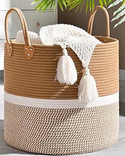 KAKAMAY Cotton Woven Storage Basket 18x18x16 Brown