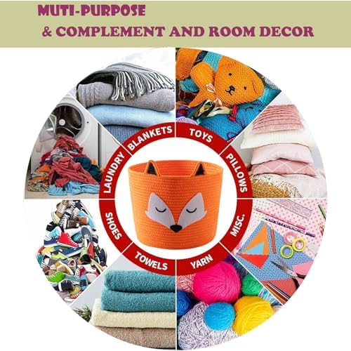 HomeyPine Fox Basket Woven Cotton Storage Hamper for Baby