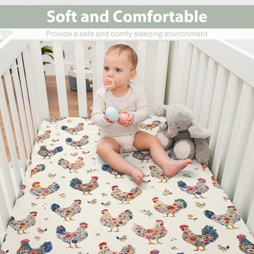Floral Pattern Crib Sheets for Boy Girl 28x52 Rooster Hen