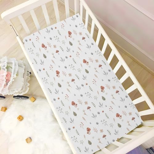 KICPOAY Fitted Crib Sheets with Mushroom Leaves Pattern