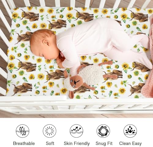 KASTLEE Watercolor Cows Sunflowers Crib Sheets 52x28 Fitted