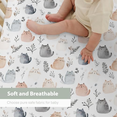 Cute Cats Boho Leaves Crib Sheet 28x52