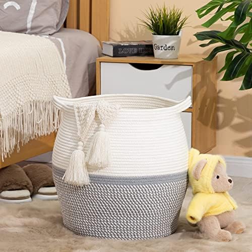 KAKAMAY 17x17 Cotton Woven Storage Basket Grey