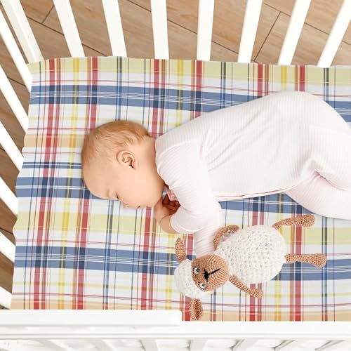 Gbjiemia Plaid Crib Sheets for Boys Girls