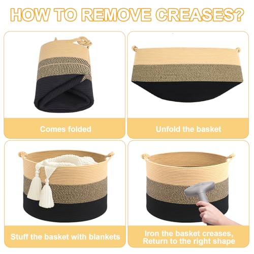 Woven Cotton Laundry Basket 20x13 YellowBlack Baby Hamper Toy Storage