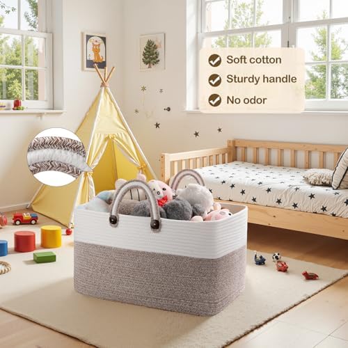 OIAHOMY 75L Woven Blanket Basket - Gradient Brown With White
