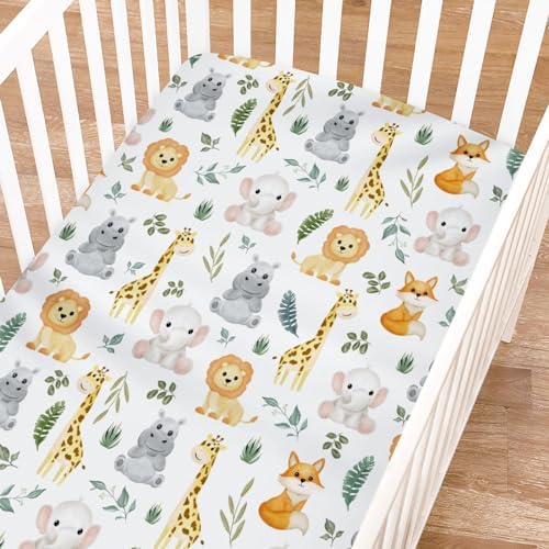 KASTLEE Jungle Safari Animals Crib Sheet for Girl Boy 52x28