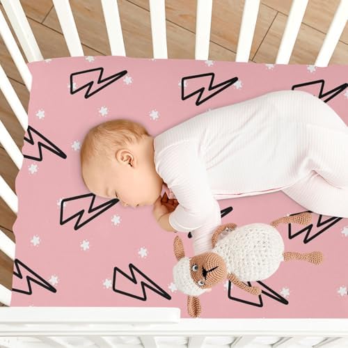 KICPOAY Doodle Lightning Bolt Star Crib Sheets 39x27in