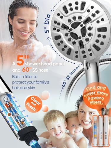 Pavezo High Pressure Handheld Shower Head with 10 Modes and 60 Inch Hose