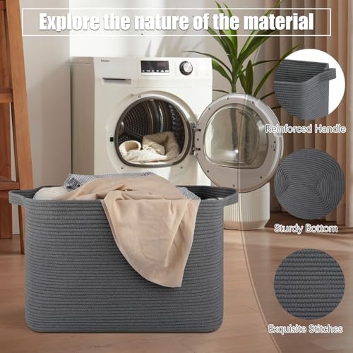 118L Extra Large Woven Blanket Basket with Handles - Grey