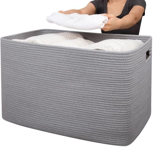 OIAHOMY 118L Cotton Rope Storage Basket Grey 1