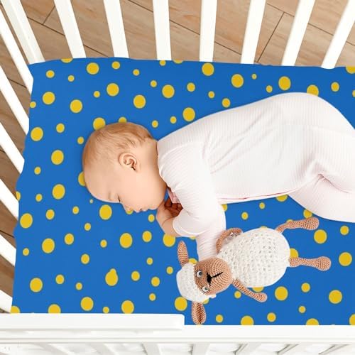 Yellow Blue Polka Dot 52x28 Crib Mattress Sheet