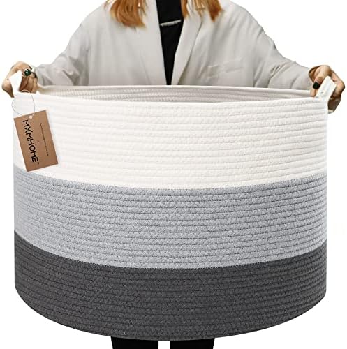 MXMHOME Large Cotton Blanket Basket with Handles