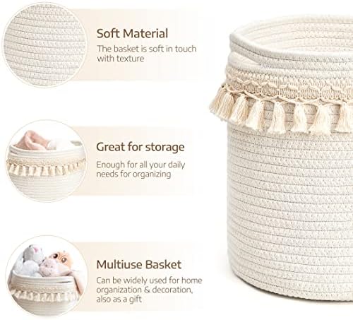 Mkono Macrame Cotton Rope Basket with Tassel Boho Decor