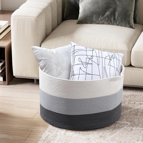 MXMHOME Large Cotton Blanket Basket with Handles