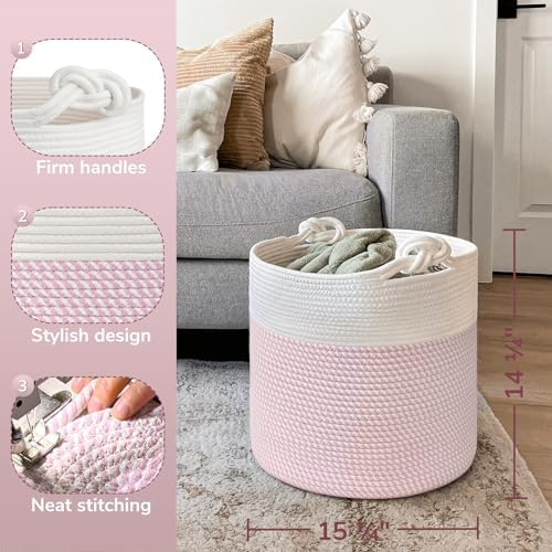Goodpick Soft Woven Baby Storage Basket Pink 15x142 Inches