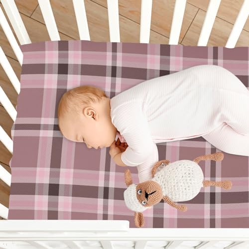 Plaid Pink Stretchy Crib Sheets for Baby Toddler