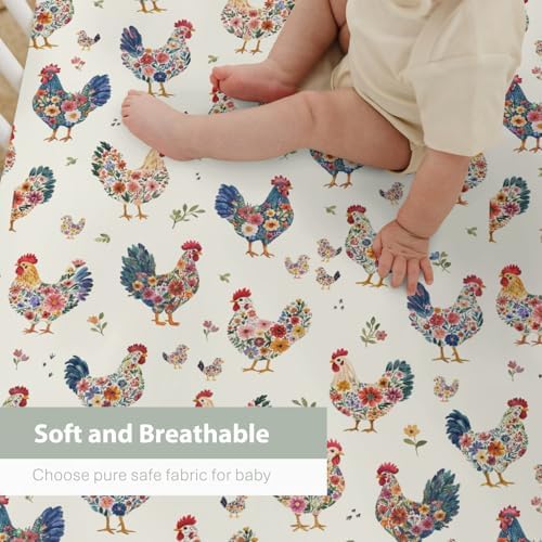 Floral Pattern Crib Sheets for Boy Girl 28x52 Rooster Hen