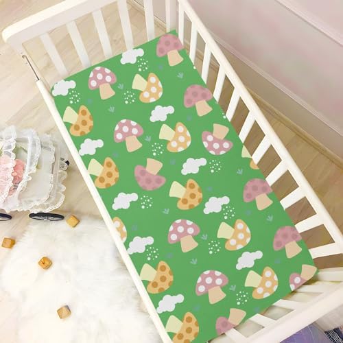 KICPOAY Fitted Crib Sheets with Mushrooms Pattern