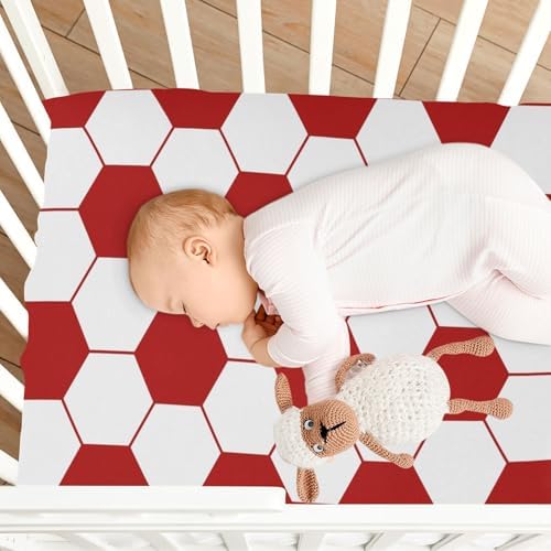 KICPOAY Red White Soccer Ball Crib Sheets for Baby Toddler
