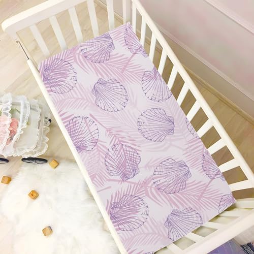 KICPOAY Fitted Crib Sheets with Seashells and Leaves Pattern