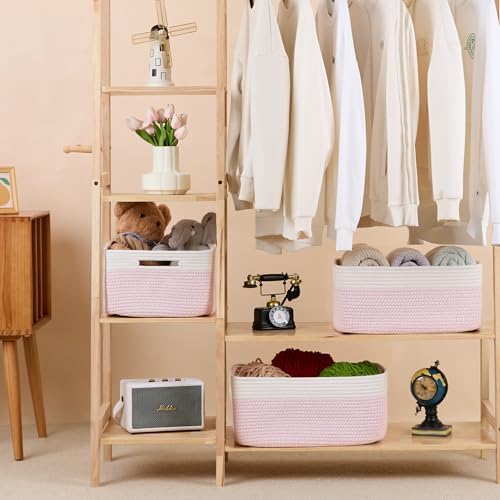 MiniArk Woven Pink Storage Baskets 2 Pack 17x13x75 Inch