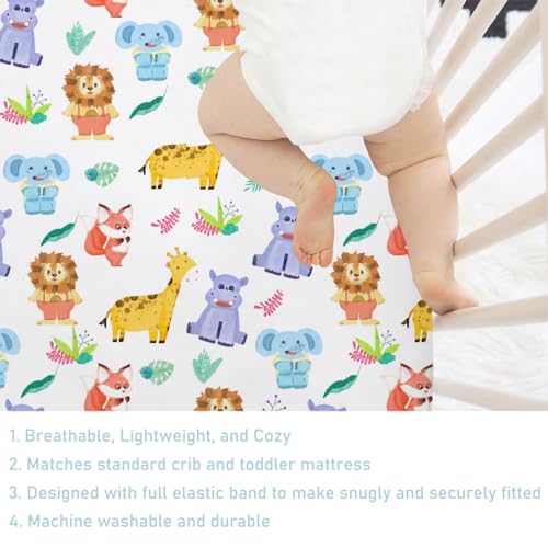 Colorful Zoo Animals Crib Sheet 52x28 Fitted