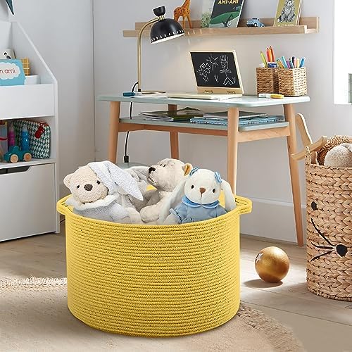 MEGASKET Extra Large Yellow Woven Basket Storage