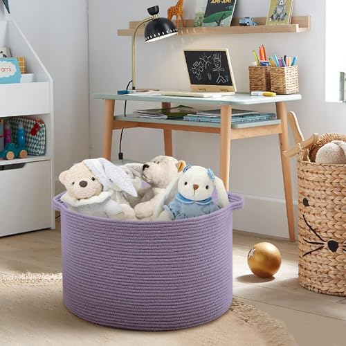 MEGASKET Purple Rope Storage Basket 22 X 14 Large Woven Bin