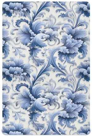 Wassud Blue Floral Crib Sheets Set 28x52 Inches