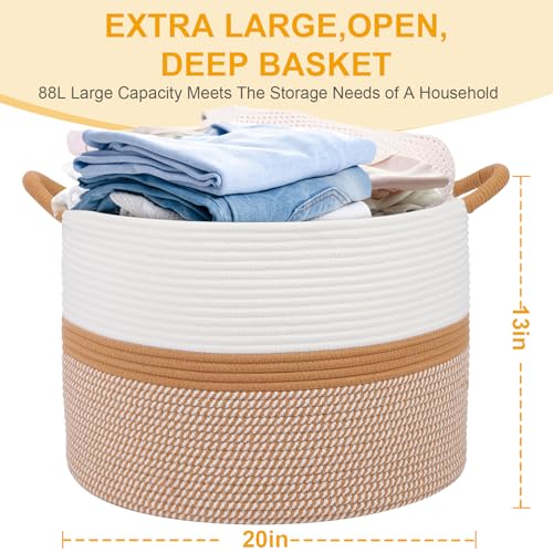 20x13 Woven Cotton Basket - Versatile Storage Decor WhiteBrown