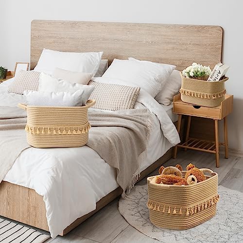 TeoKJ 3 Pack Cotton Storage Baskets with Tassels