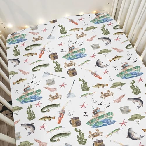 ZoUbqchY Gone Fishing Crib Sheets 52x28