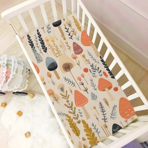 Wassud Cute Mushrooms Crib Sheets 27x39 Inches Pack and Play