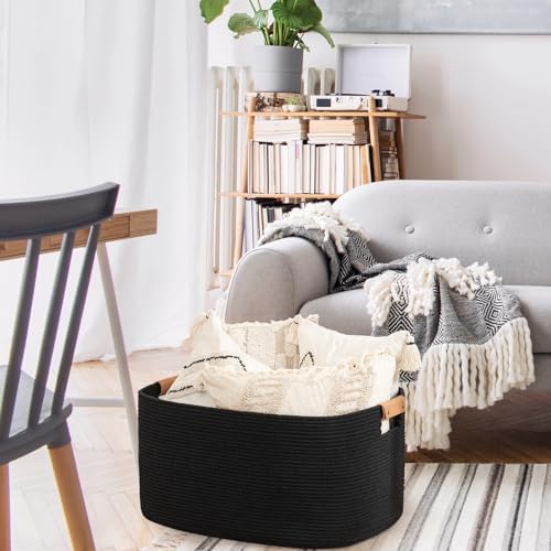 Danpinera Large Woven Basket 108L Cotton Rope Hamper with Leather Handle