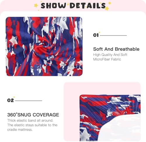 KICPOAY Fitted Crib Sheets Abstract July 4th American Stars Stretchy Playard Sheets