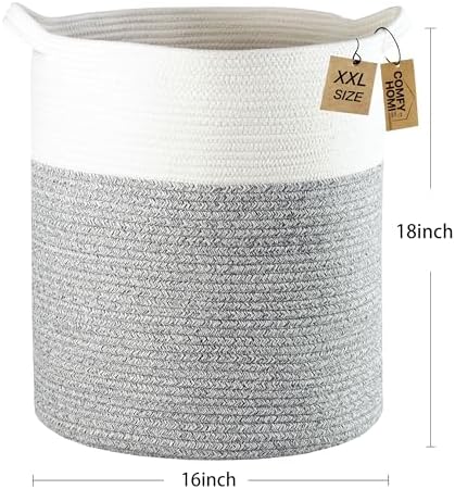 COMFY-HOMI XXL Laundry Basket with Handles - White Grey