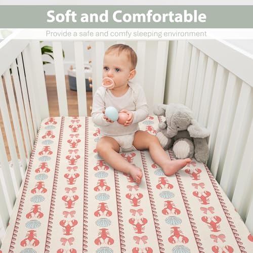 Red Coastal Lobsters and Bows Crib Sheets 28x52