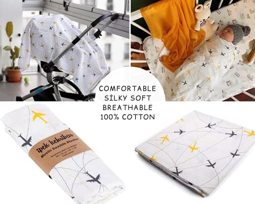Ipek Kehribar Muslin Swaddle Blanket - 43x43 in 100 Cotton Airplane Print 1