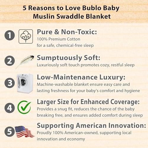Bublo Baby Muslin Swaddle Blankets 3-Pack Grey 47x47 Inches