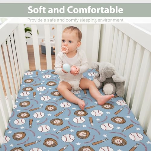 Blue Baseball Crib Sheets for Boy 52x28