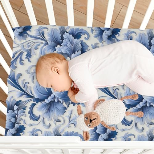 Wassud Blue Floral Crib Sheets Set 28x52 Inches