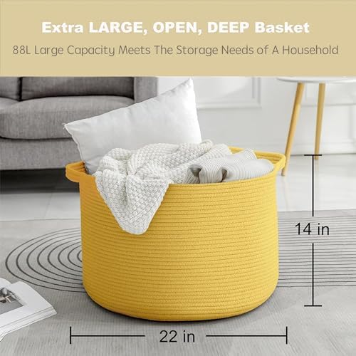 MEGASKET Extra Large Yellow Woven Basket Storage