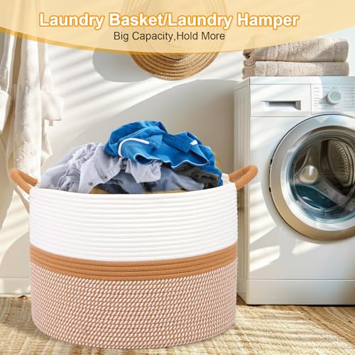 20x13 Woven Cotton Basket - Versatile Storage Decor WhiteBrown