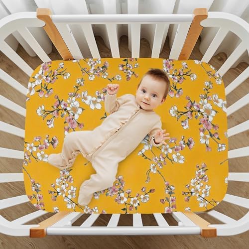 Wassud Orange Floral Crib Sheets Pack